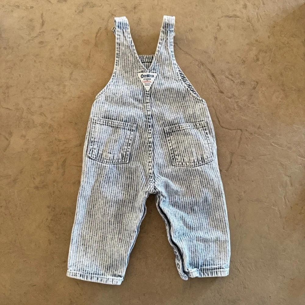Vintage OshKosh Bgosh Hickory Stripe Overalls Made in USA 6/9M Vestbak